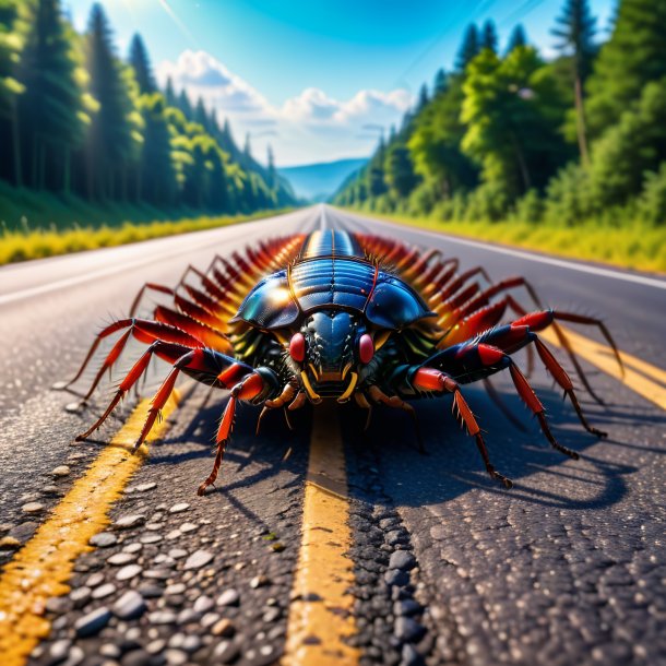 Foto de uma ameaça de uma centopeia na estrada