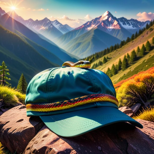 Photo of a snake in a cap in the mountains