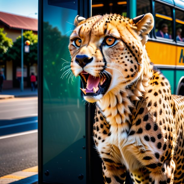 Pic of a threatening of a cheetah on the bus stop