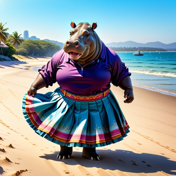 Drawing of a hippopotamus in a skirt on the beach