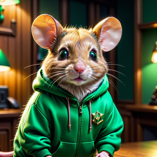 Pic of a mouse in a green hoodie