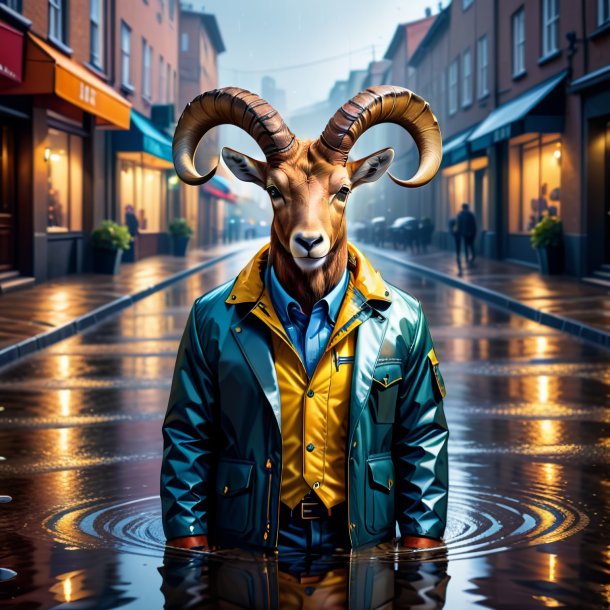 Illustration of a ibex in a jacket in the puddle