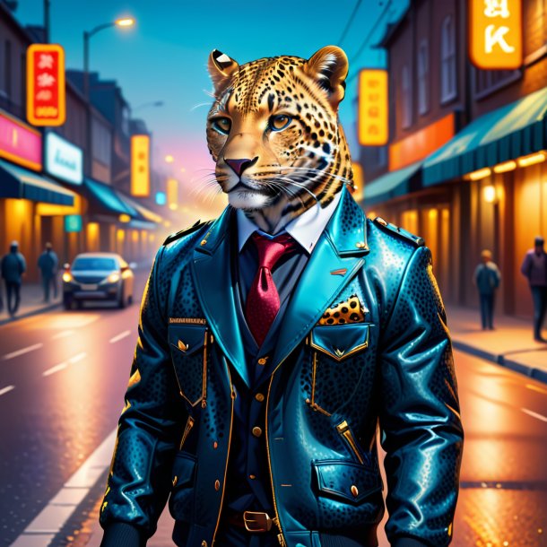 Illustration of a leopard in a jacket on the road