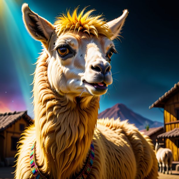 Image of a yellow crying llama