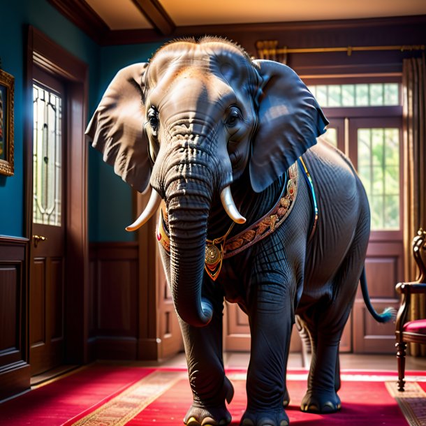 Photo of a elephant in a belt in the house