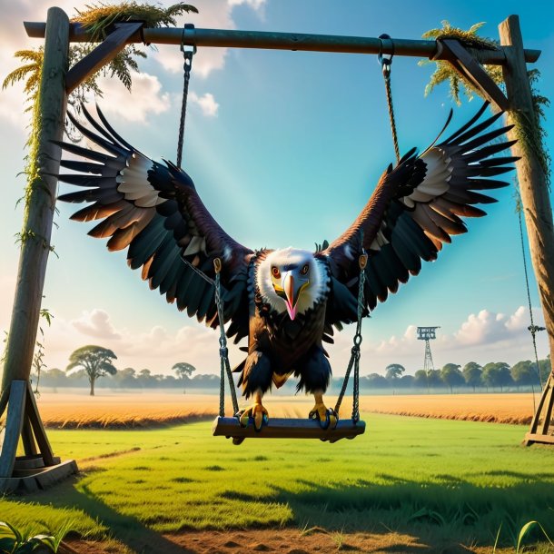 Photo of a swinging on a swing of a vulture on the field