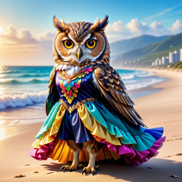 Picture of a owl in a dress on the beach