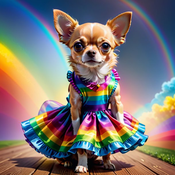 Dessin d'un chihuahua dans une robe sur l'arc-en-ciel