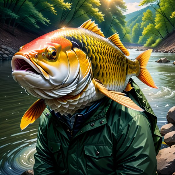 Drawing of a carp in a jacket in the river