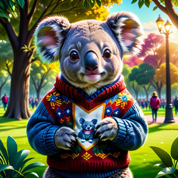 Illustration d'un koala dans un pull dans le parc