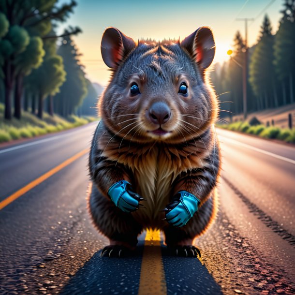 Pic of a wombat in a gloves on the road