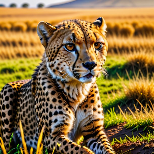 Picture of a drinking of a cheetah on the field