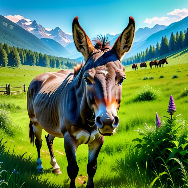 Picture of a threatening of a mule in the meadow