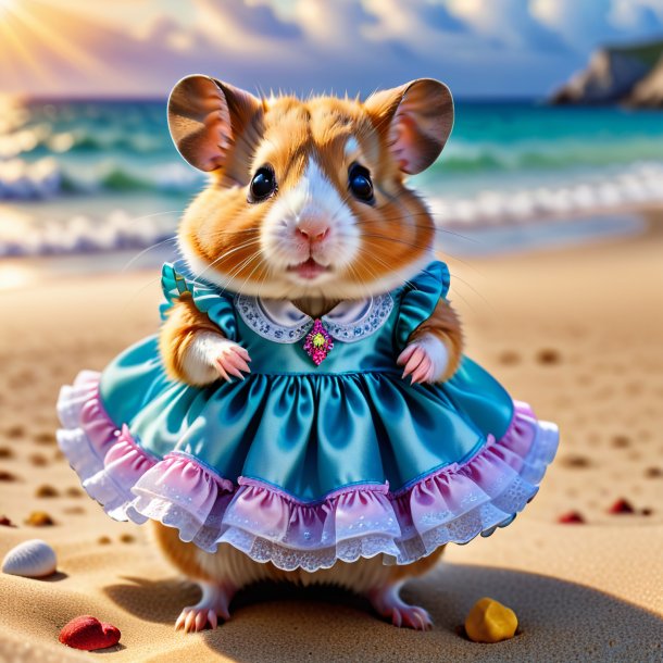 Pic of a hamster in a dress on the beach