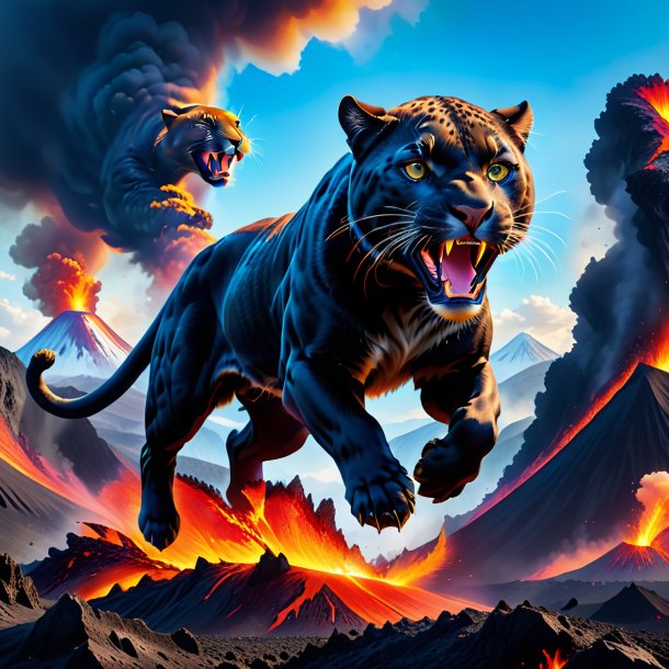 Image of a jumping of a panther in the volcano