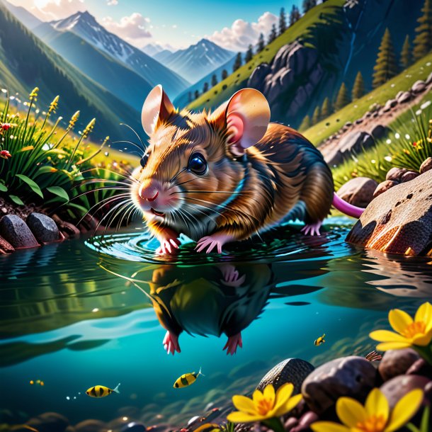 Pic of a swimming of a mouse in the mountains