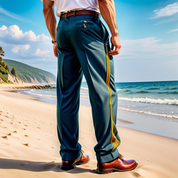 Foto de um pique em uma calça na praia