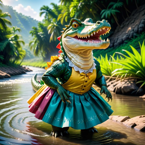 Picture of a crocodile in a skirt in the river