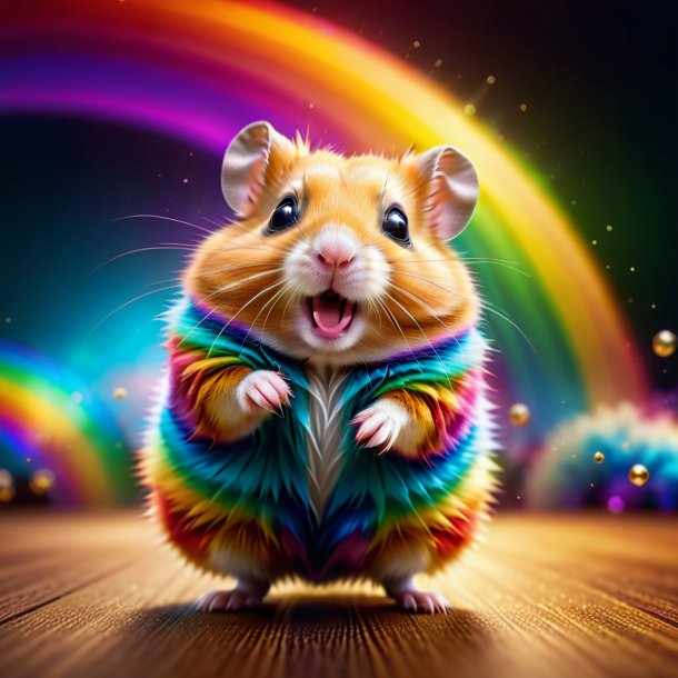 Image of a dancing of a hamster on the rainbow