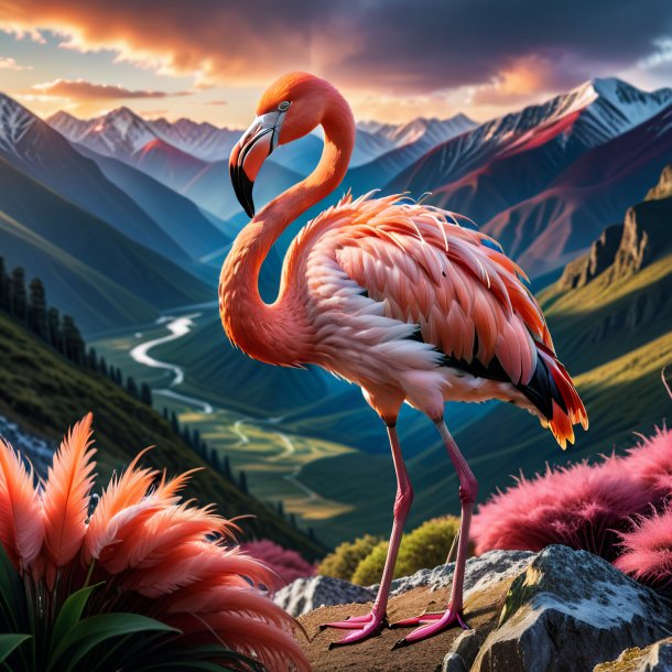 Picture of a angry of a flamingo in the mountains