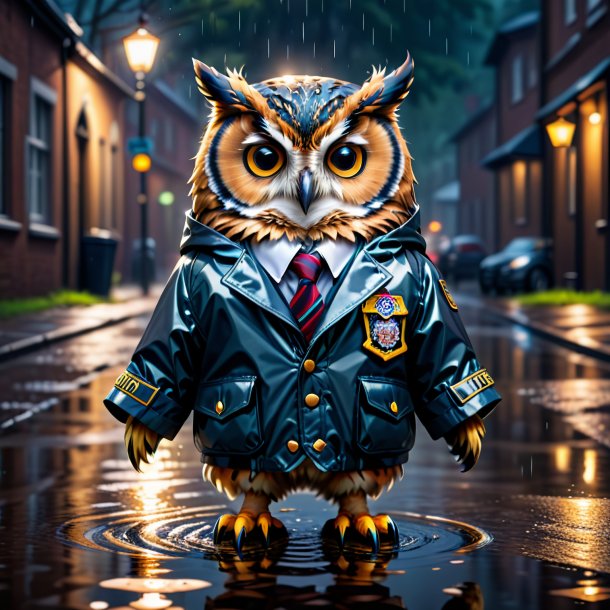 Picture of a owl in a jacket in the puddle