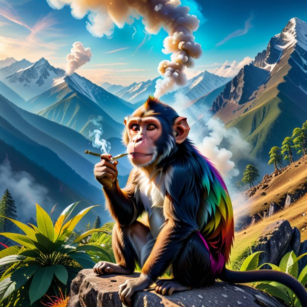 Image of a smoking of a monkey in the mountains