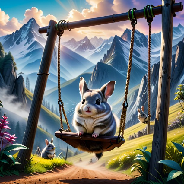 Photo of a swinging on a swing of a chinchillas in the mountains