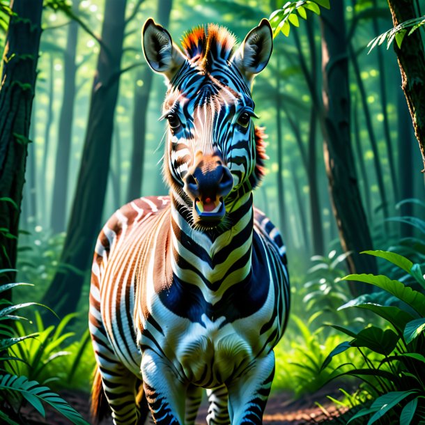 Image of a threatening of a zebra in the forest