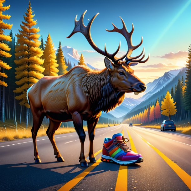 Illustration d'un wapiti dans une chaussure sur la route