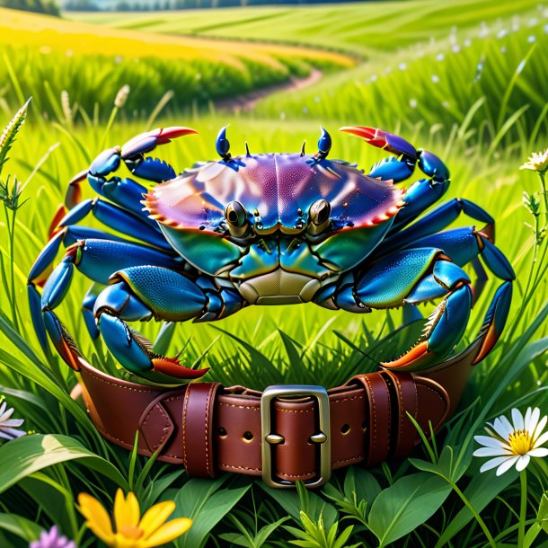 Pic of a crab in a belt in the meadow