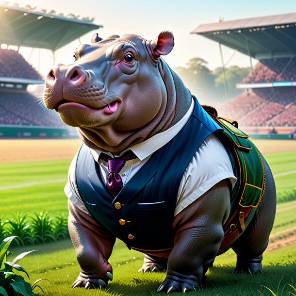 Illustration of a hippopotamus in a vest on the field