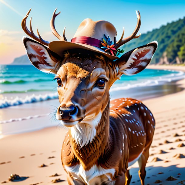 De um veado em um chapéu na praia