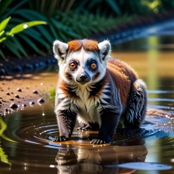 Image d'une baignade d'un lémur dans la flaque