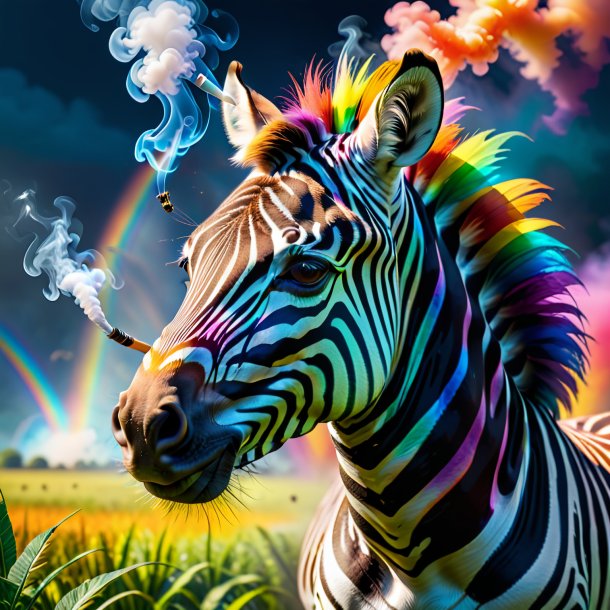 Picture of a smoking of a zebra on the rainbow