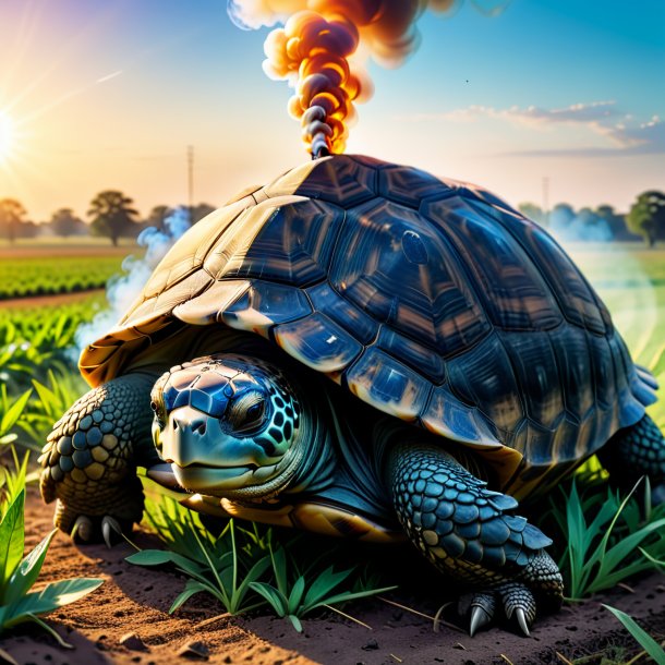 Pic of a smoking of a tortoise on the field