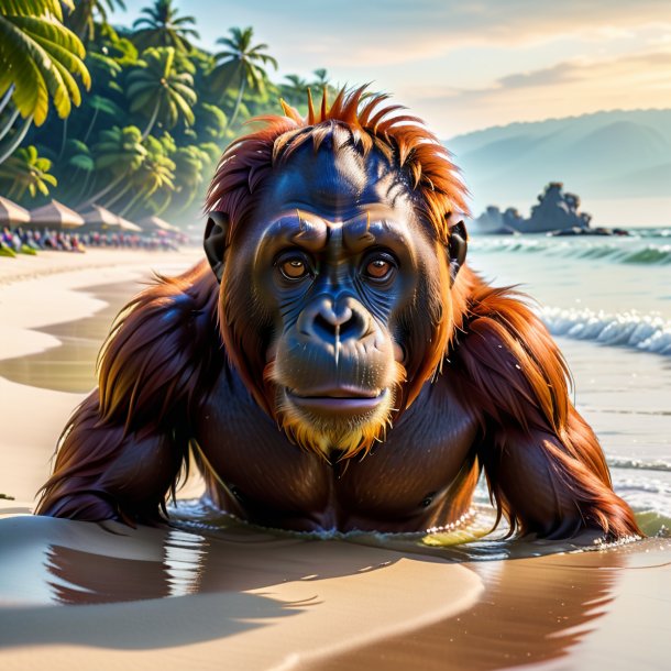 Pic of a swimming of a orangutan on the beach