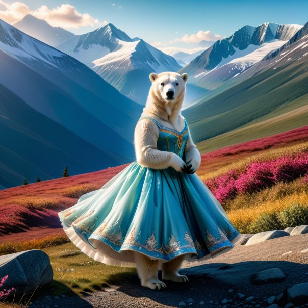 Pic of a polar bear in a dress in the mountains