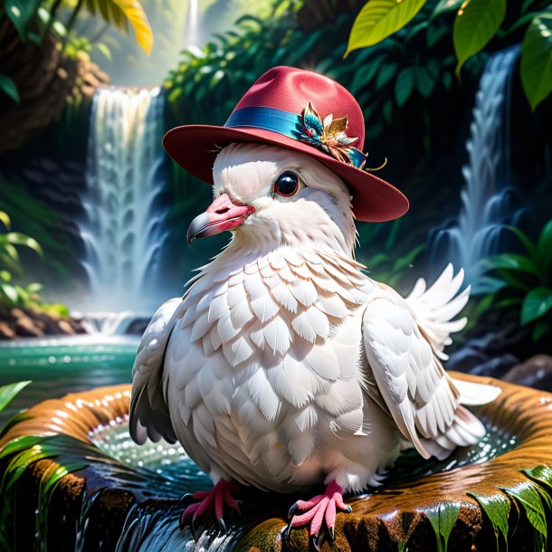 Pic of a dove in a hat in the waterfall