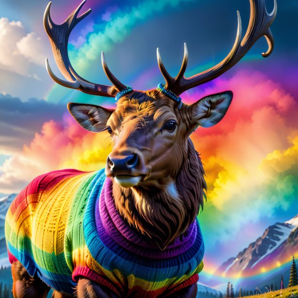 Photo of a elk in a sweater on the rainbow