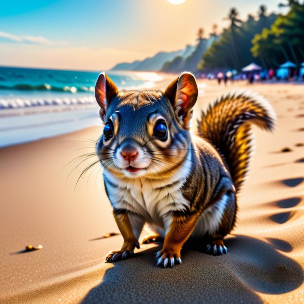 Foto de una espera de una ardilla voladora en la playa