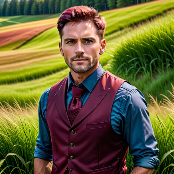 Portrait of a maroon vest from grass