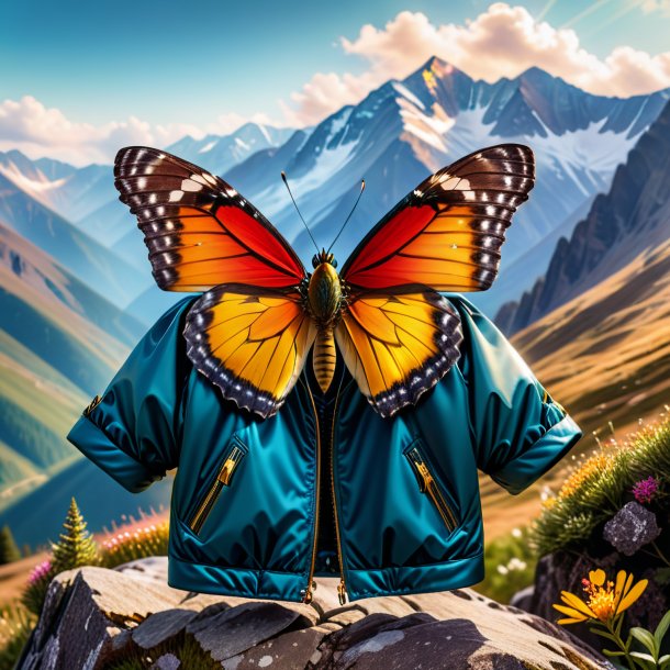 Picture of a butterfly in a jacket in the mountains