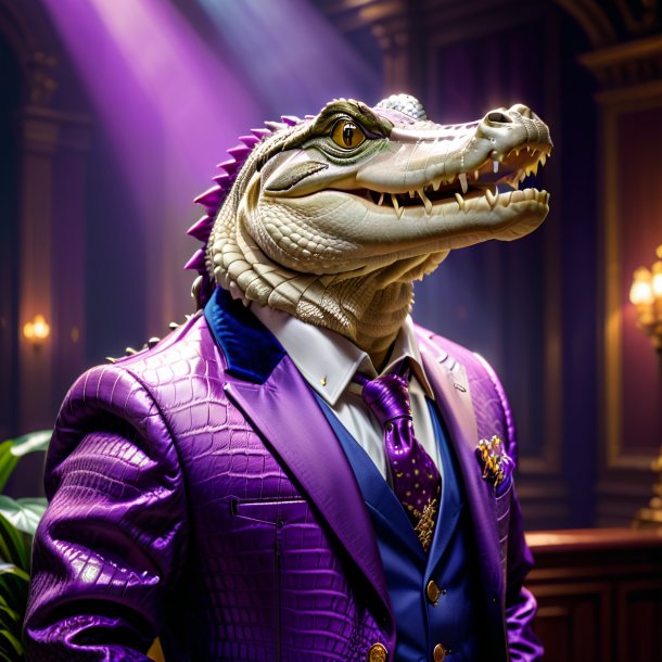 Picture of a crocodile in a purple jacket