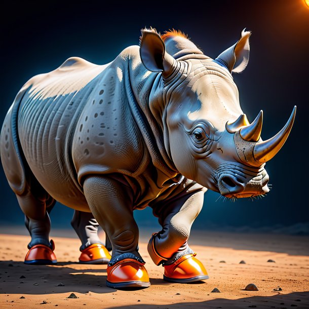 Image of a rhinoceros in a orange shoes