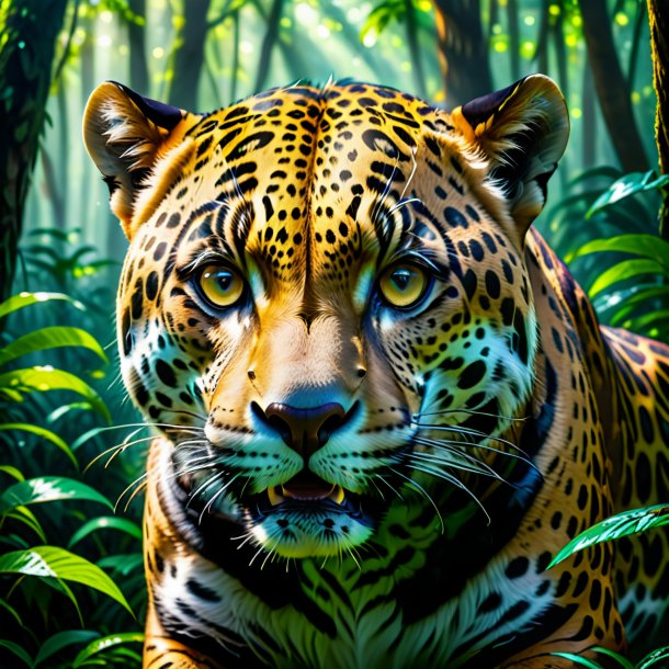 Image d'un cri d'un jaguar dans la forêt