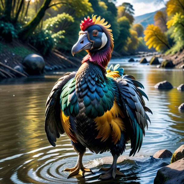 Image of a dodo in a coat in the river