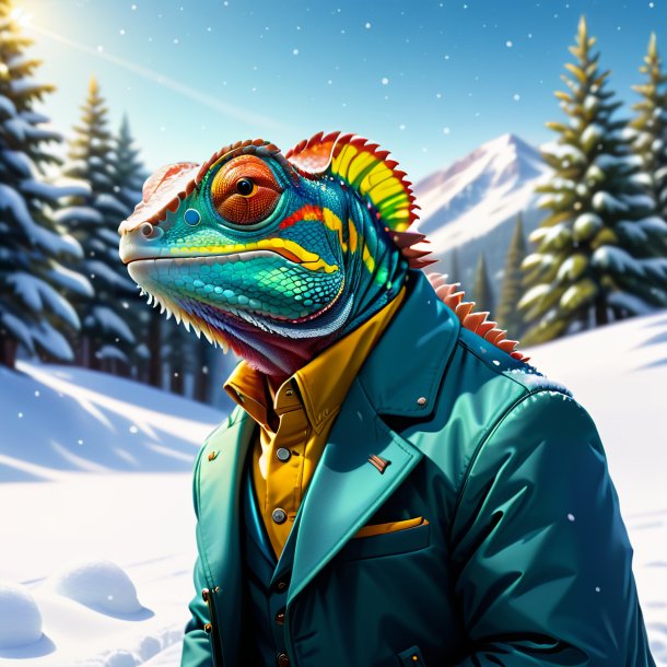 Dessin d'un caméléon dans une veste dans la neige