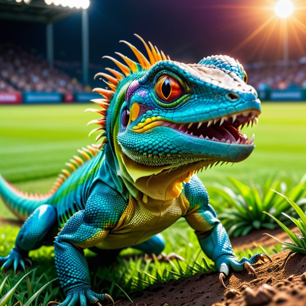 Picture of a threatening of a lizard on the field