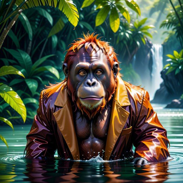 Illustration of a orangutan in a coat in the water