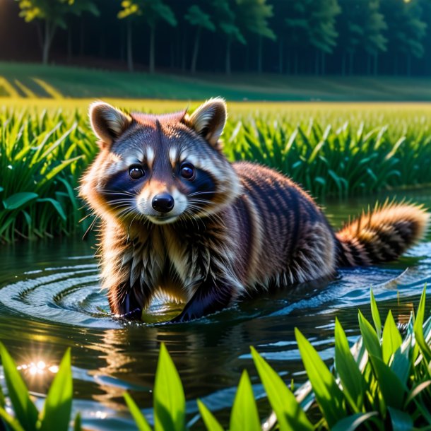 Pic d'une baignade de raton laveur sur le terrain